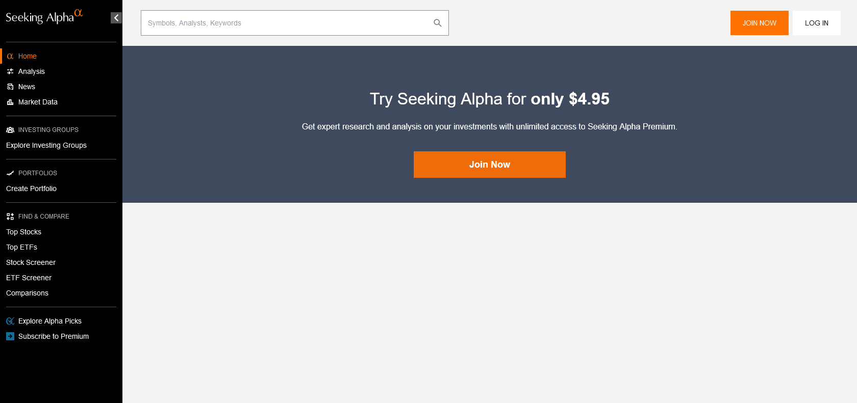 Screenshot of Seeking Alpha Website