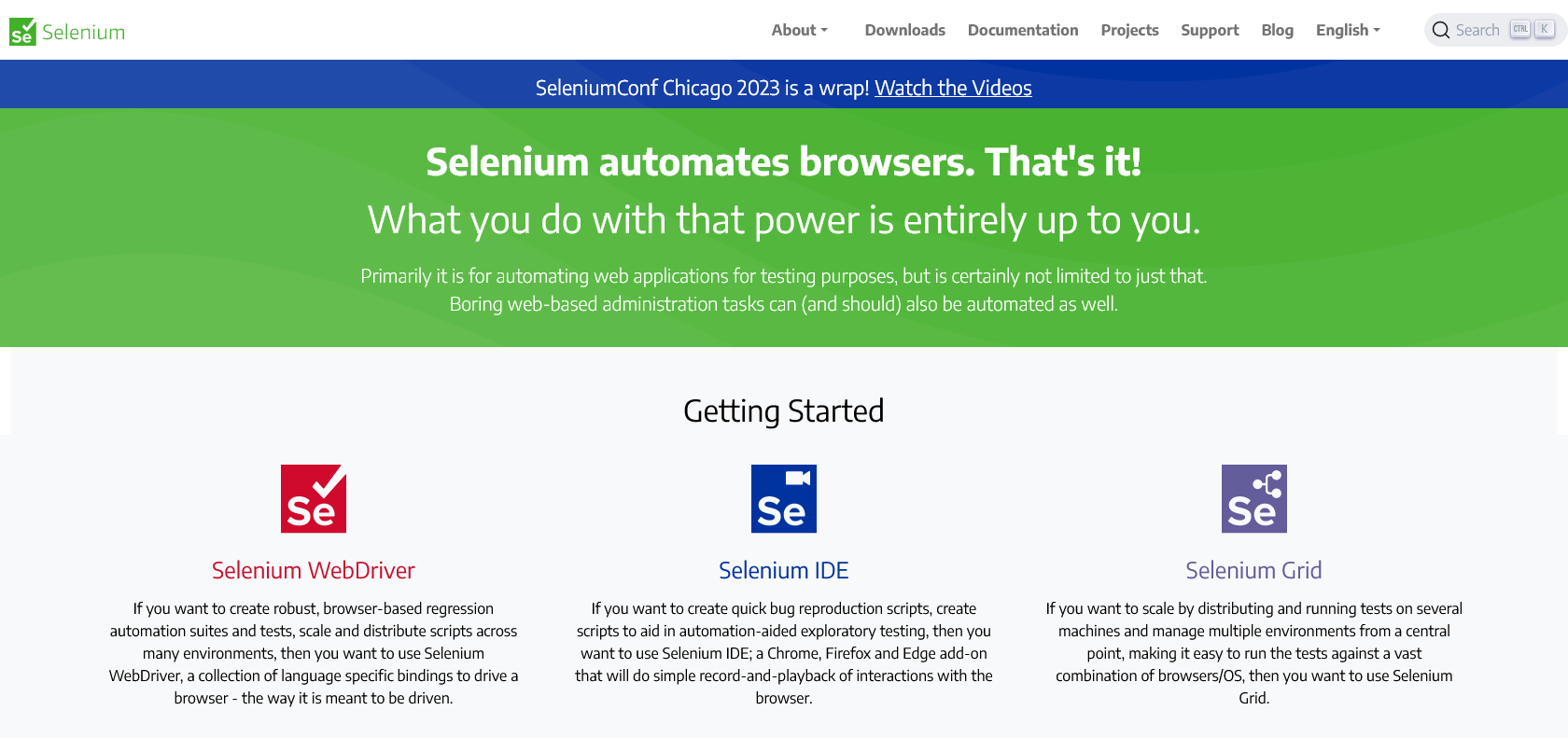Screenshot of Selenium Website