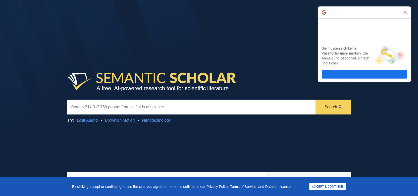 Screenshot of Semanticscholar Website