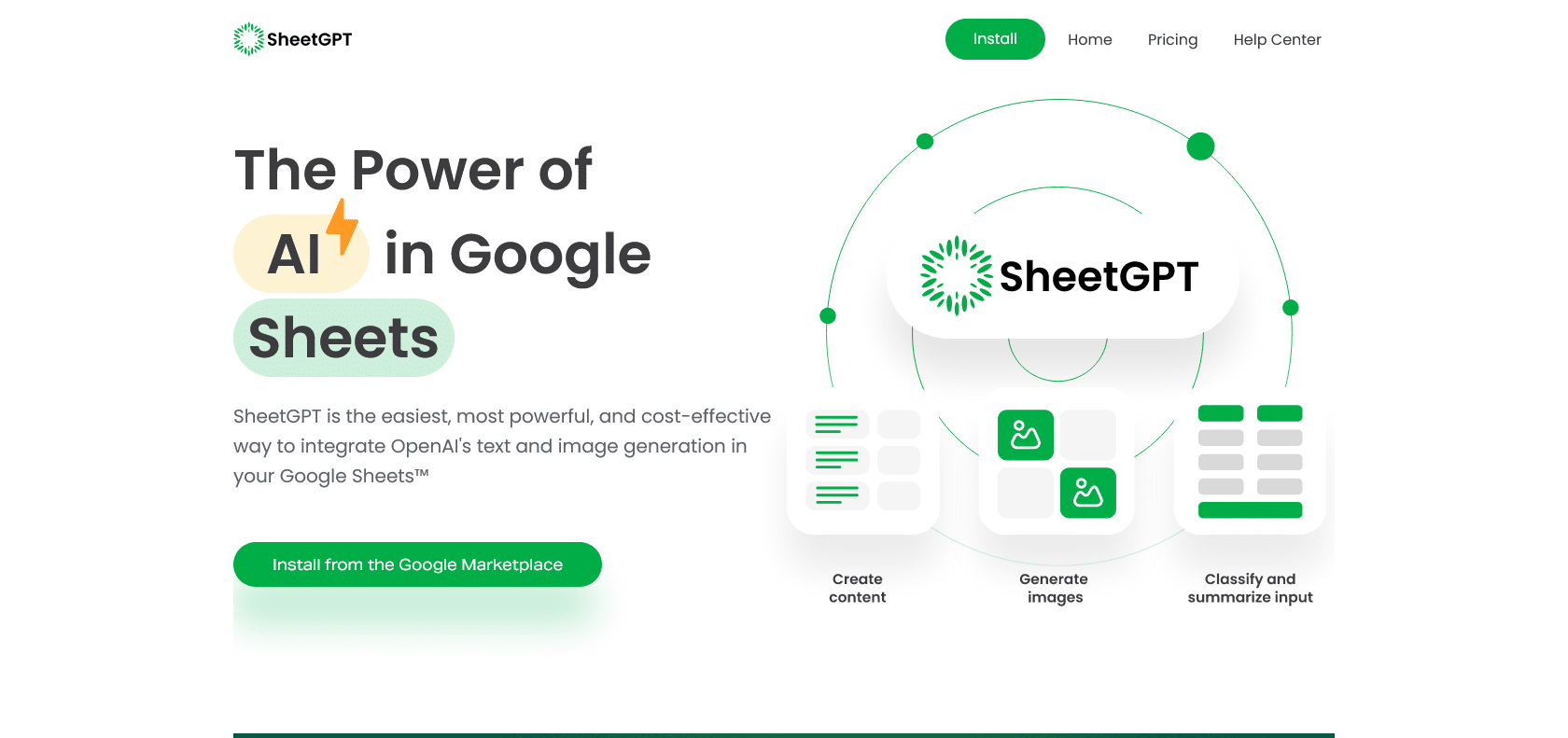 Screenshot of SheetGPT Website