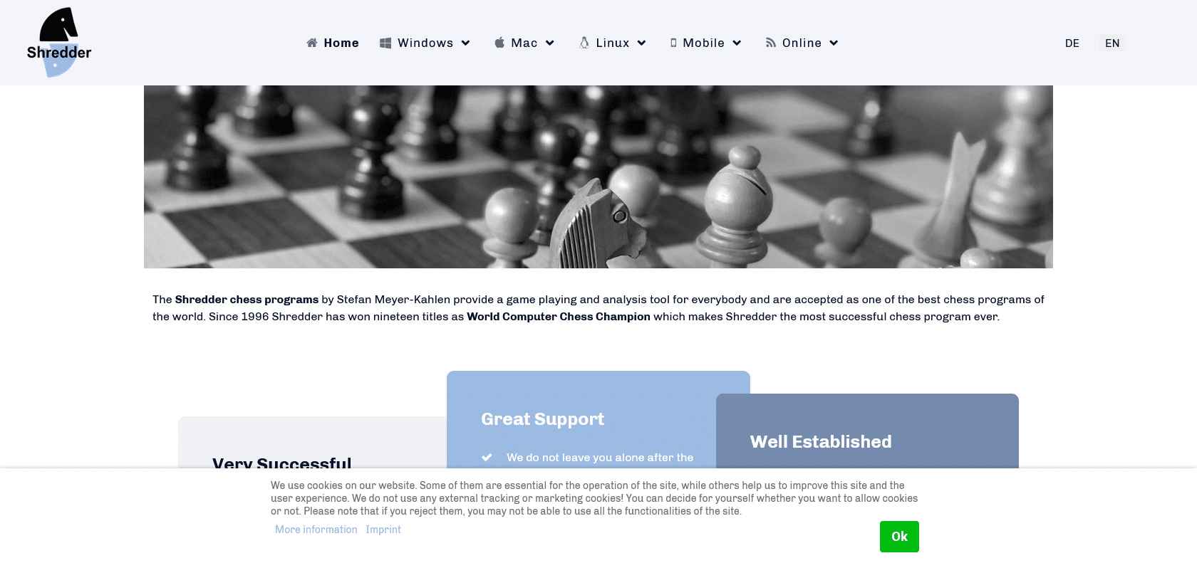 Screenshot of Shredder Chess Website