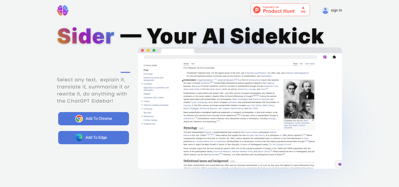 Screenshot of Sider AI Website