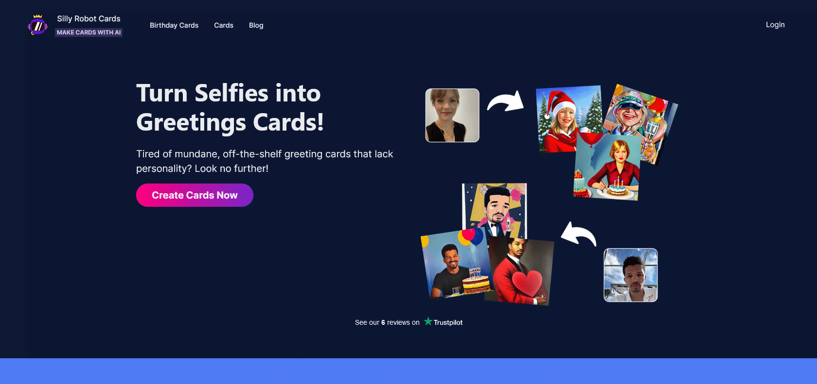 Screenshot of Silly Robot Cards Website