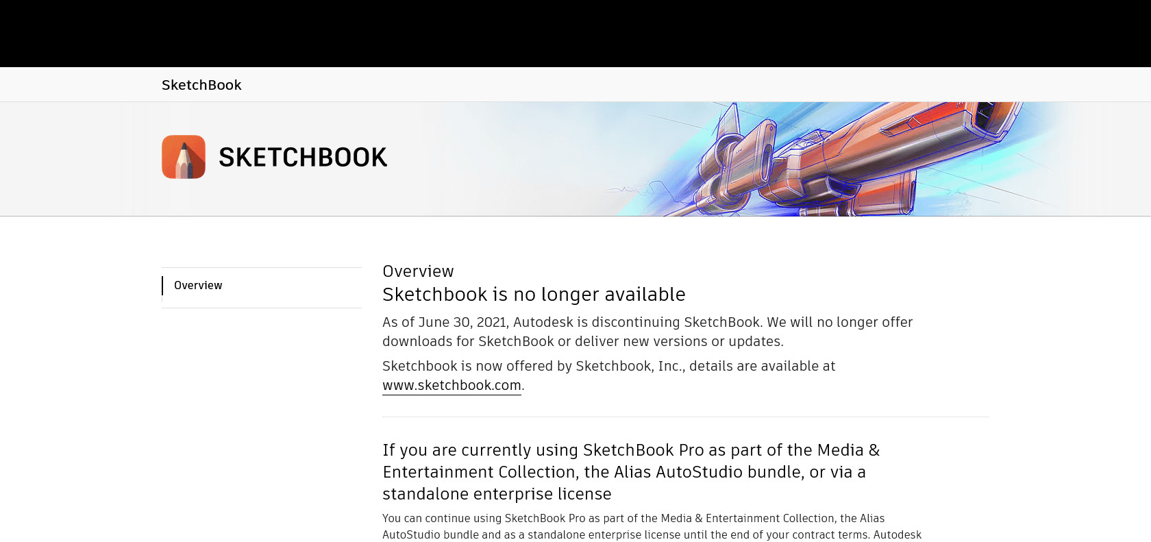 Screenshot of Sketchbook Pro Website
