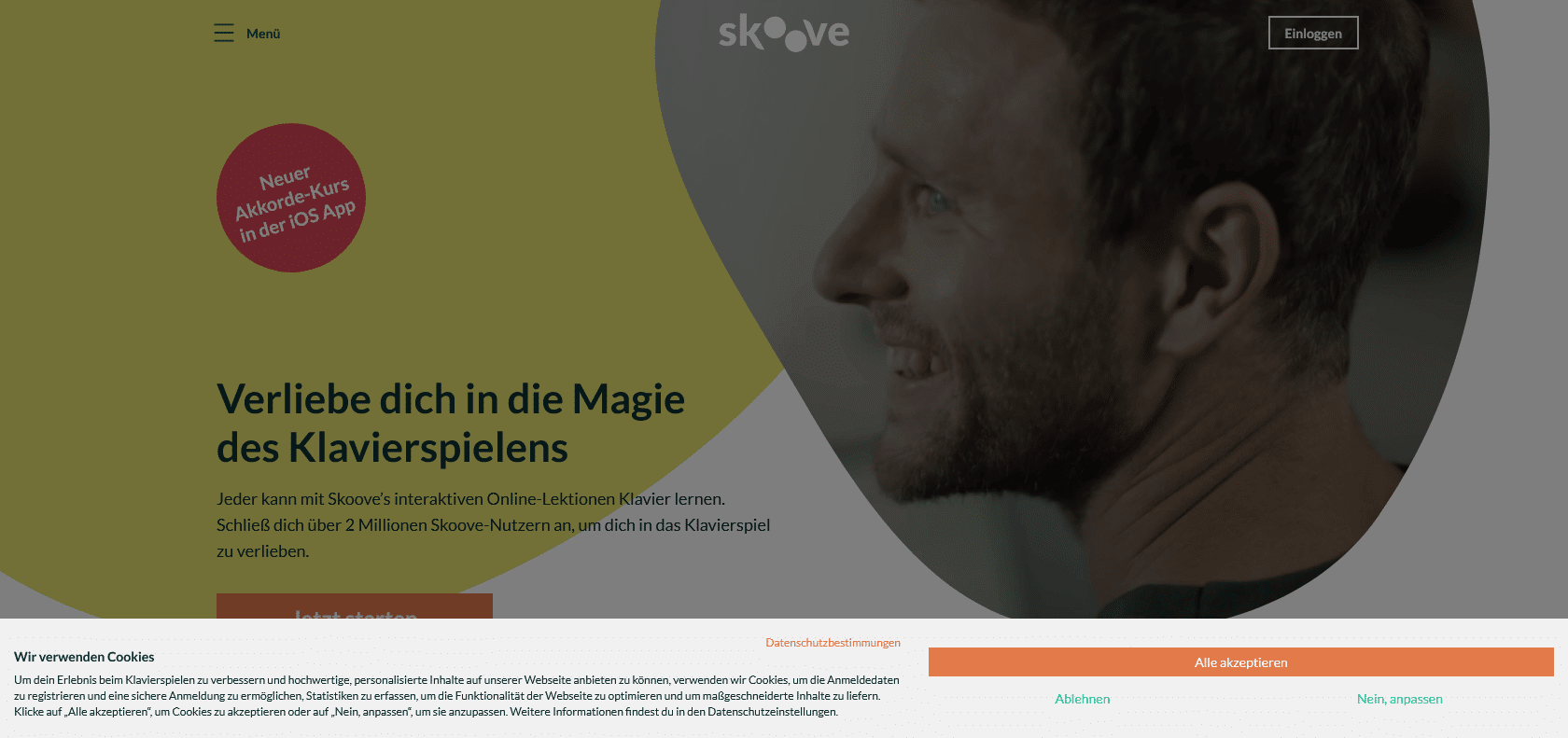 Screenshot of Skoove Website