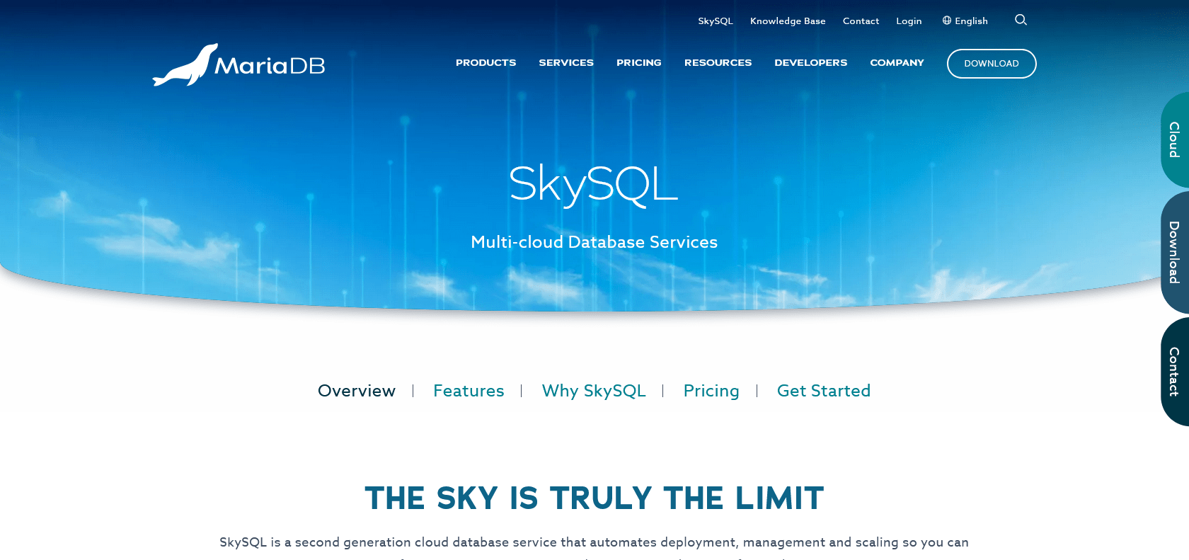 Screenshot of Sky SQL Website