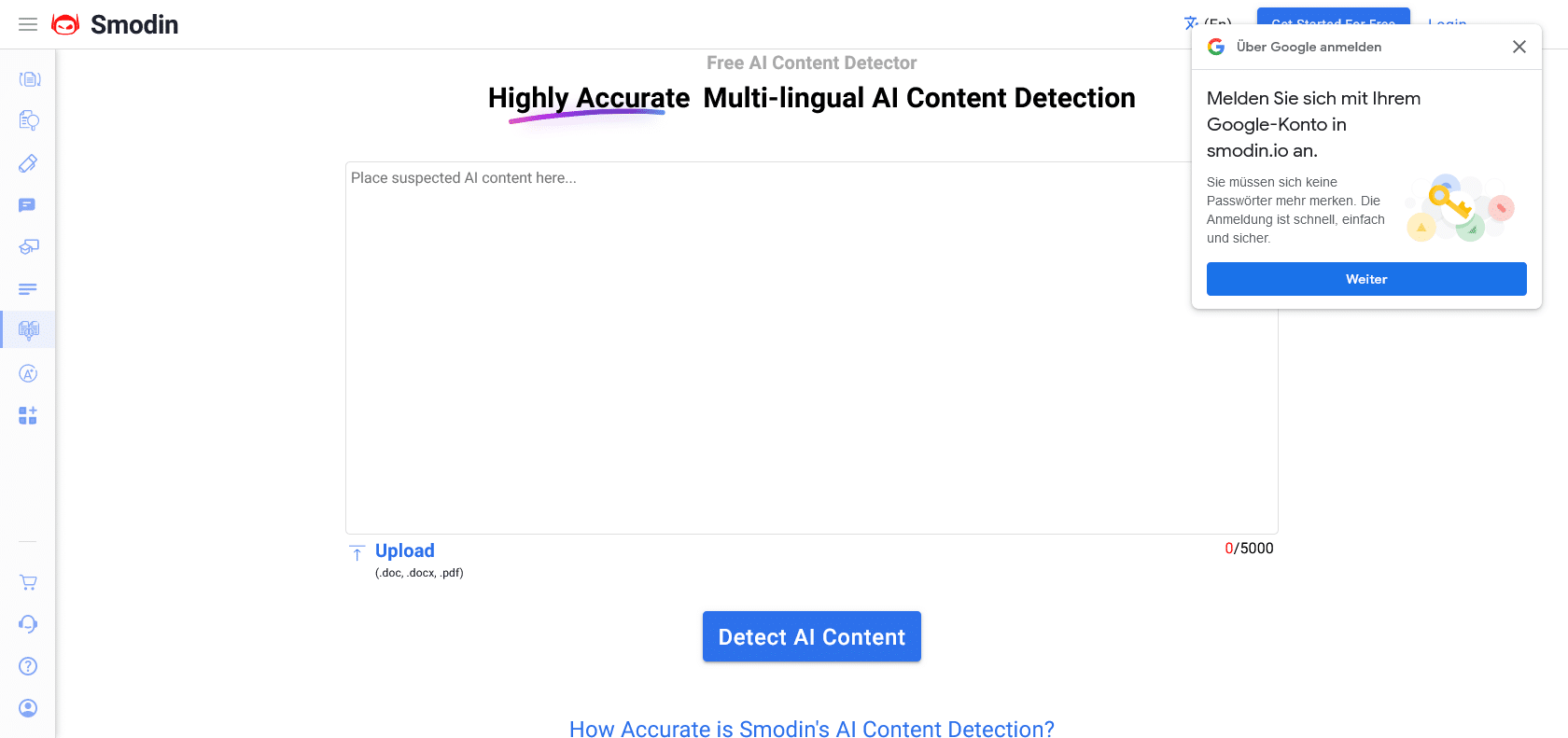 Screenshot of Smodin AI Content Detector Website