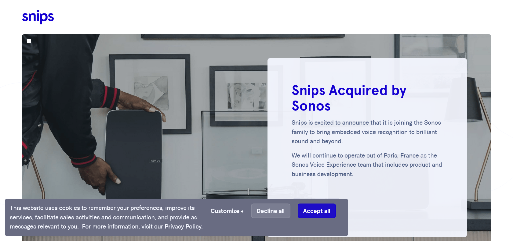 Screenshot of Snips Website