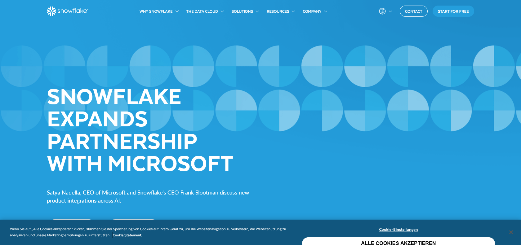 Screenshot of Snowflake Website