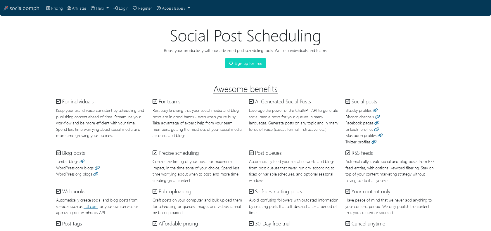 Screenshot of SocialOomph Website