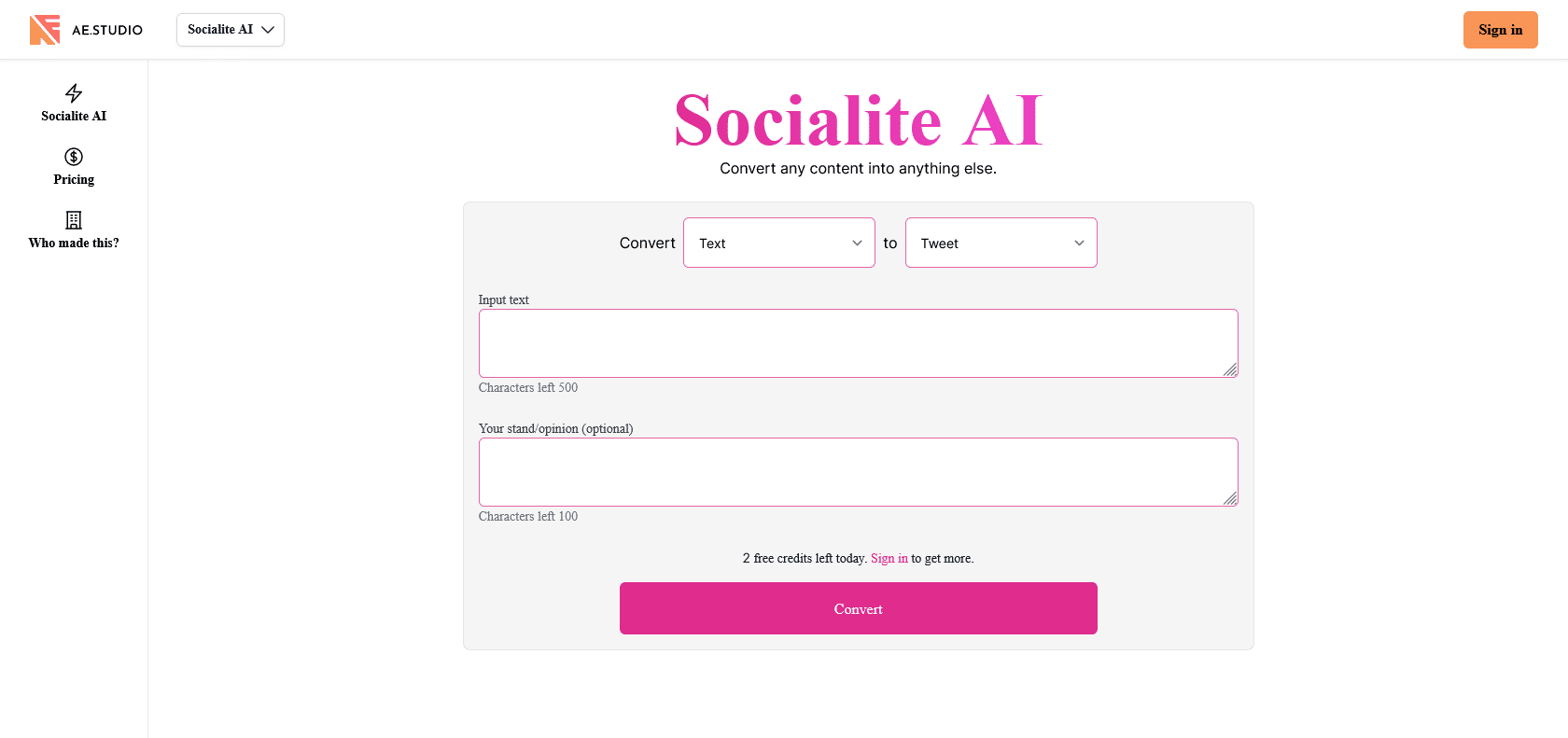 Screenshot of Socialite AI Website