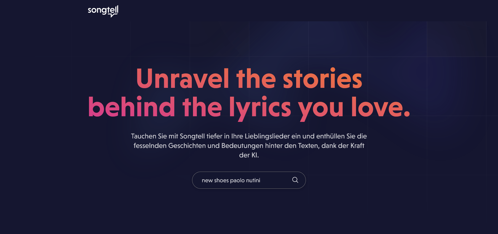 Screenshot of Songtell Website