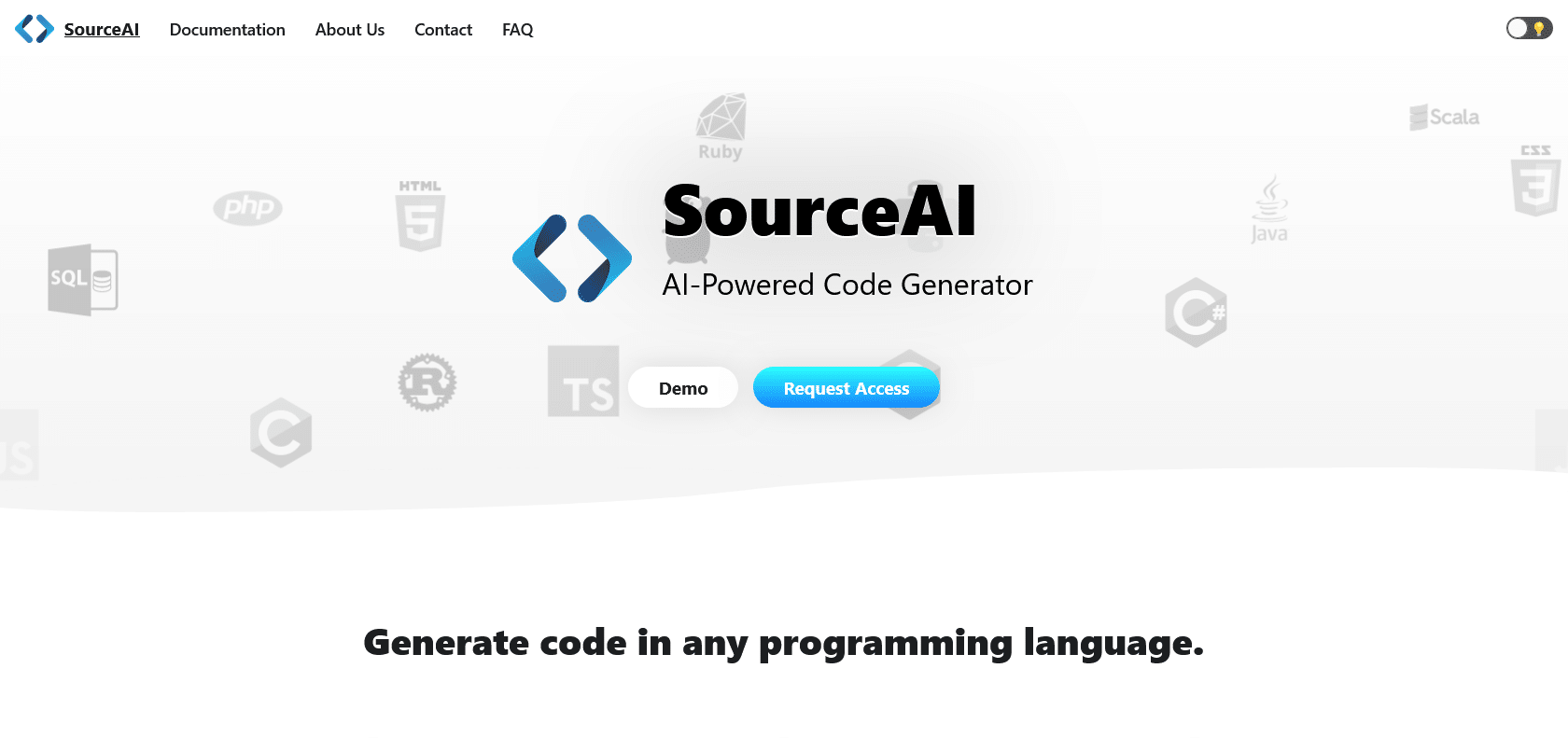 Screenshot of SourceAI Website
