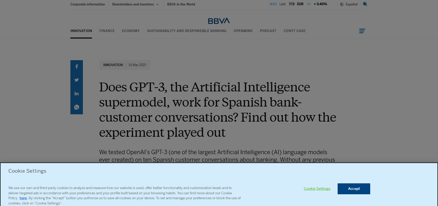 Screenshot of Spanish-speaking banking agent Website