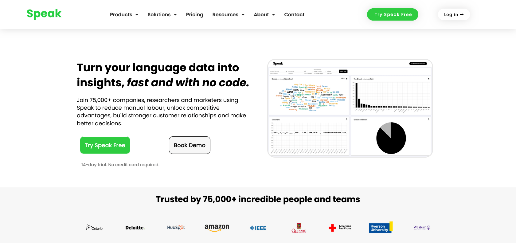 Screenshot of Speak Ai Website