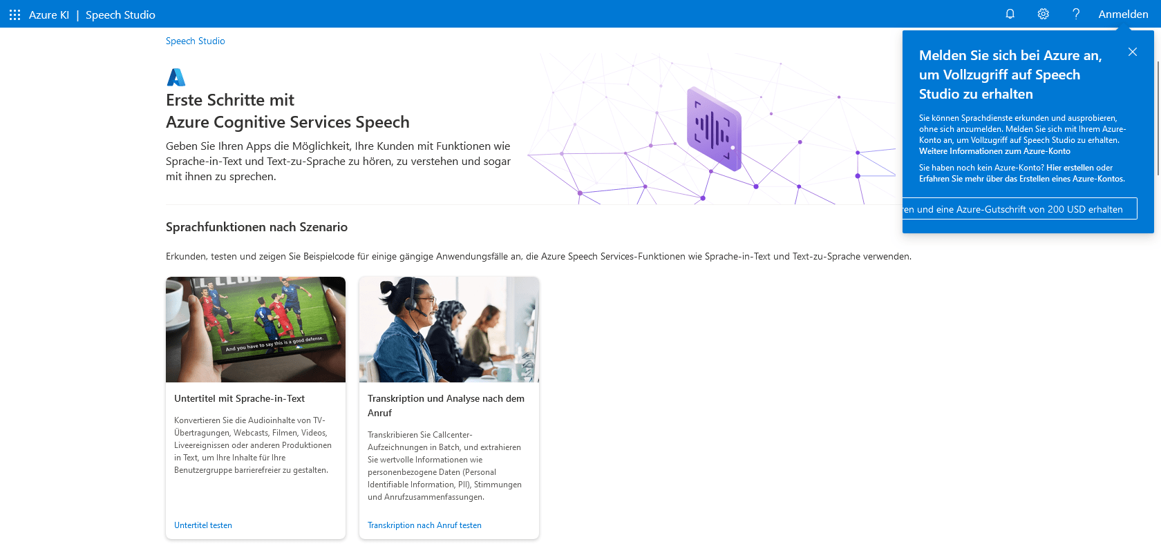 Screenshot of Speech Studio Website