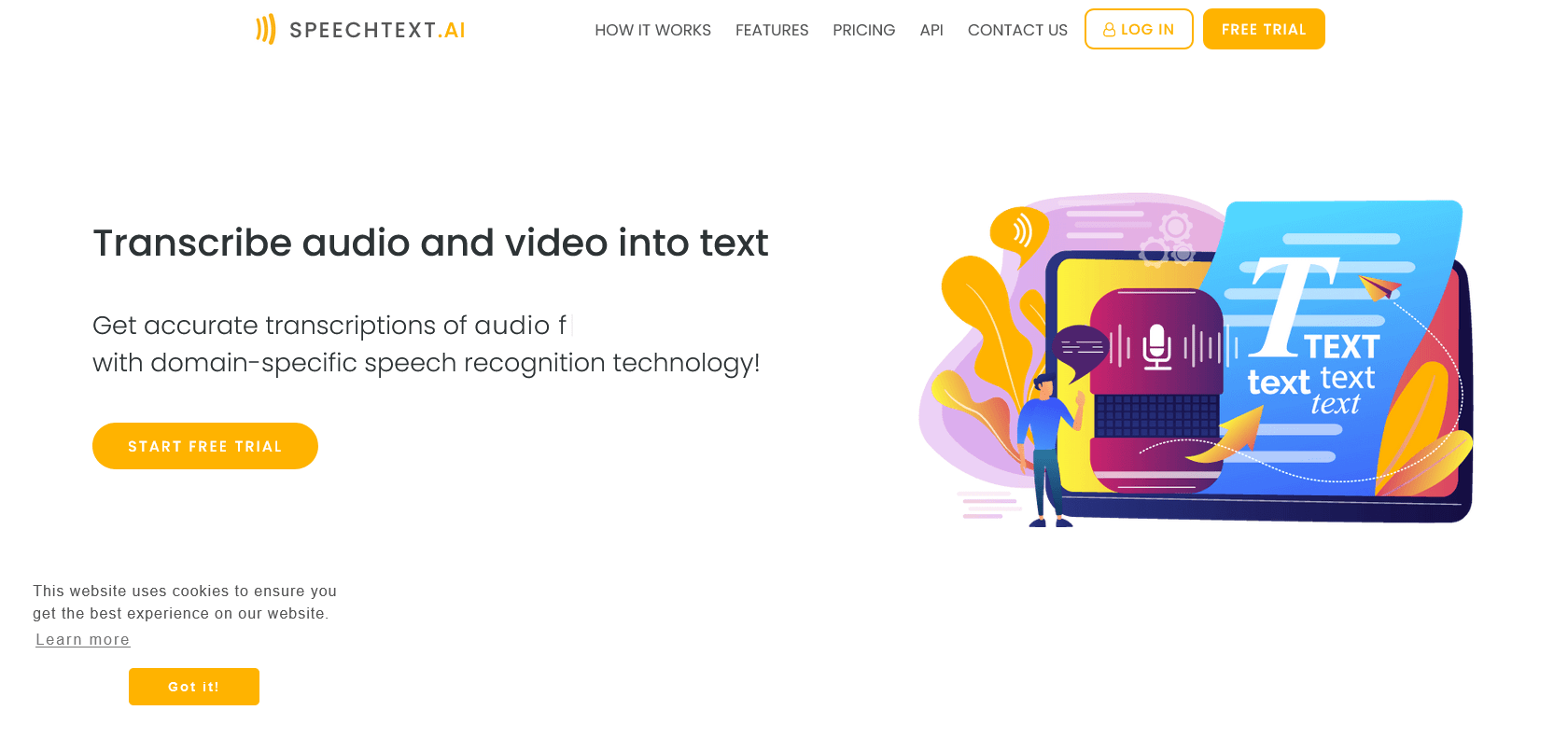 Screenshot of SpeechText.AI Website