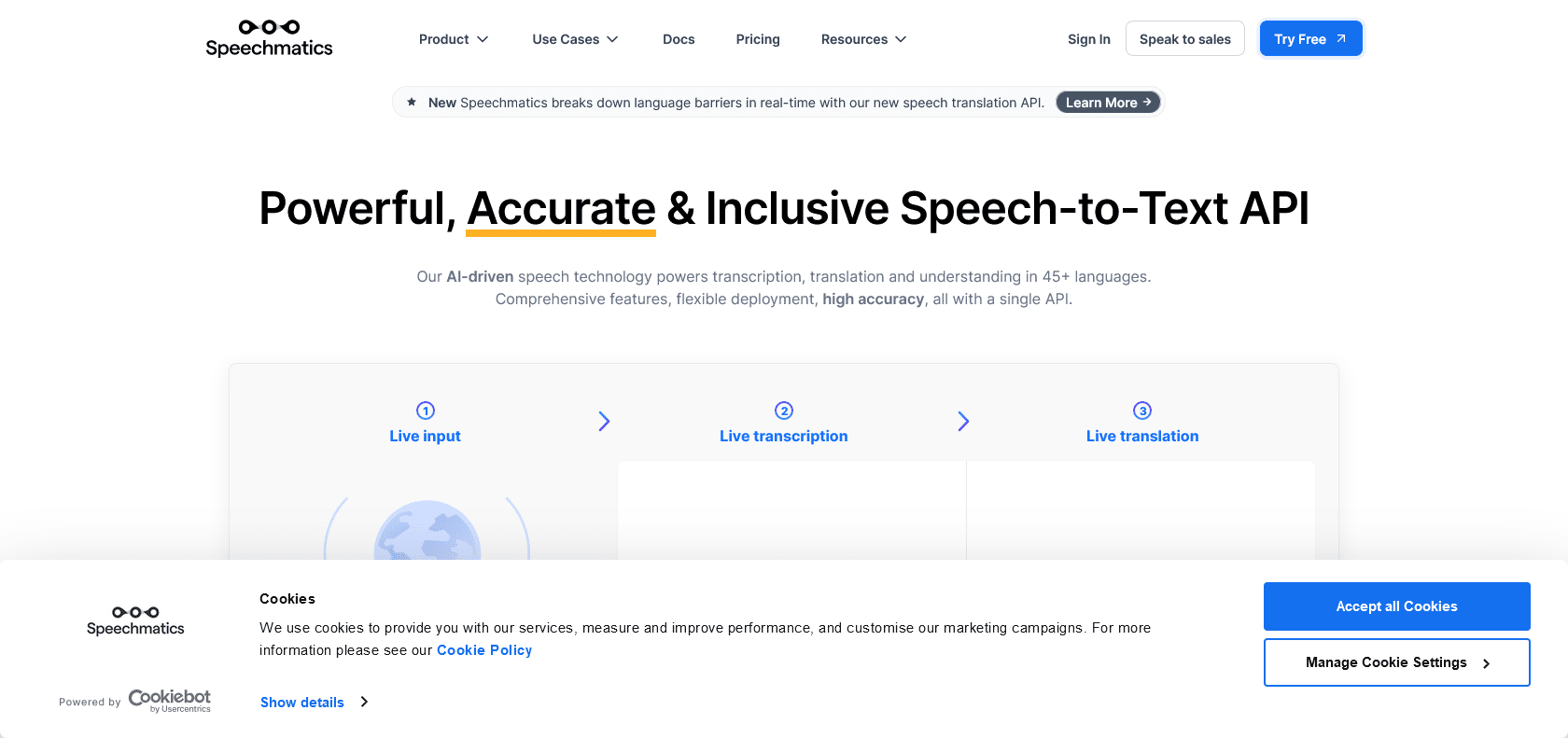 Screenshot of Speechmatics Website
