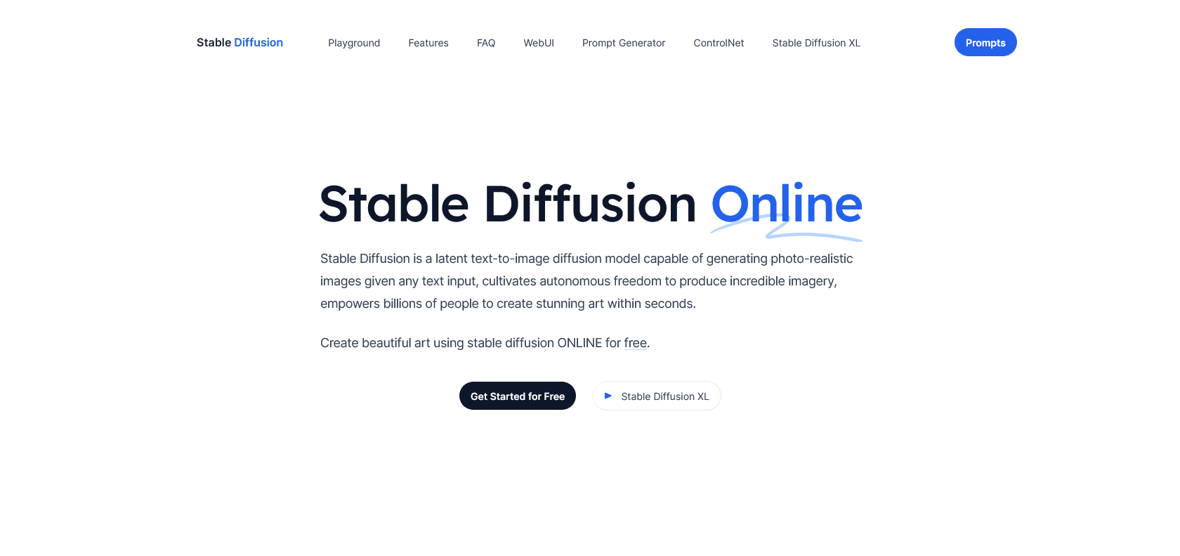 Screenshot of Stable Diffusion Online Website