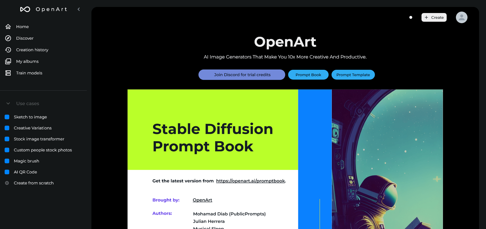 Screenshot of Stable Diffusion Prompt Book Website