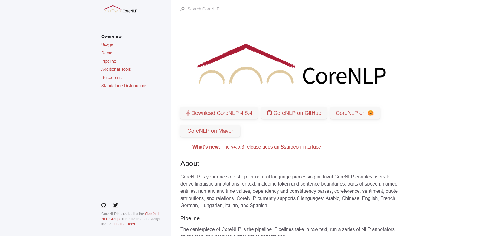 Screenshot of Stanford CoreNLP Website