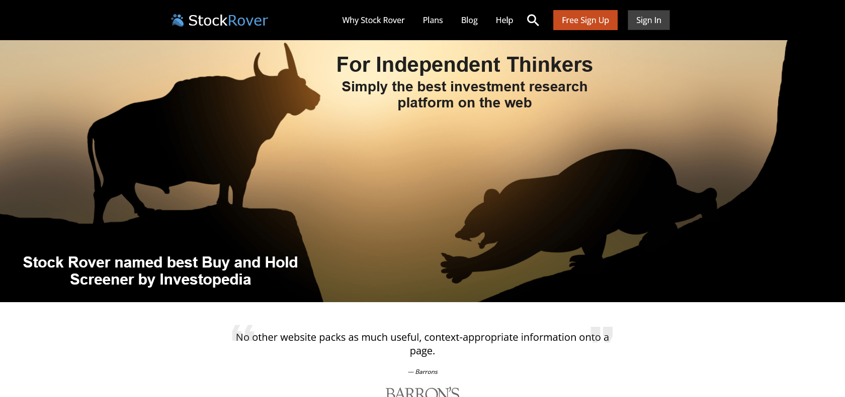 Screenshot of Stock Rover Website