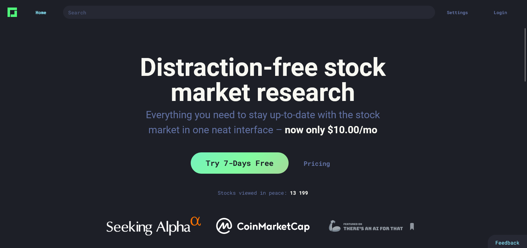 Screenshot of Stockstack Website