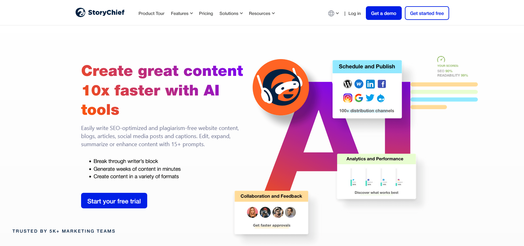 Screenshot of StoryChief - AI Power Mode Website