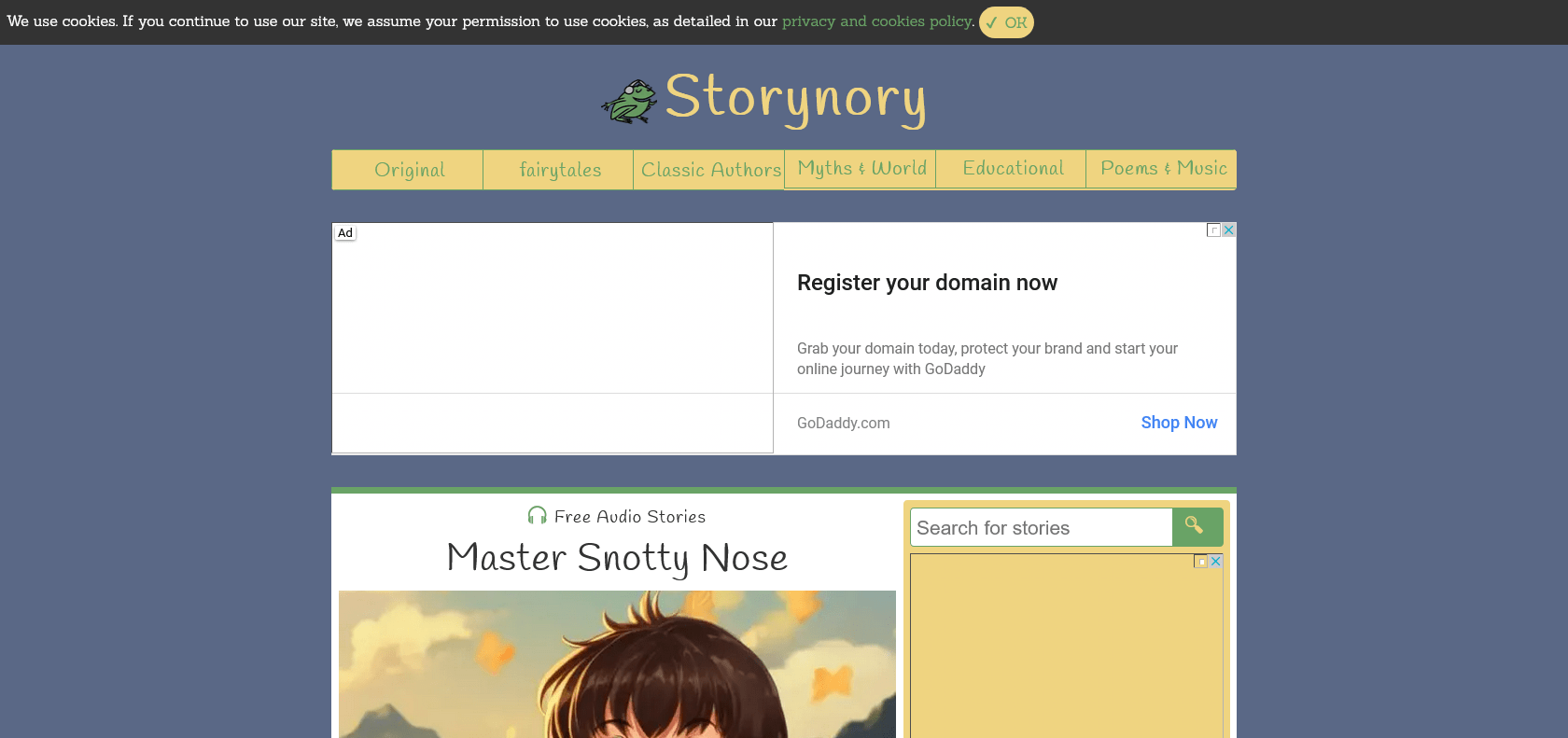 Screenshot of StoryNory Website