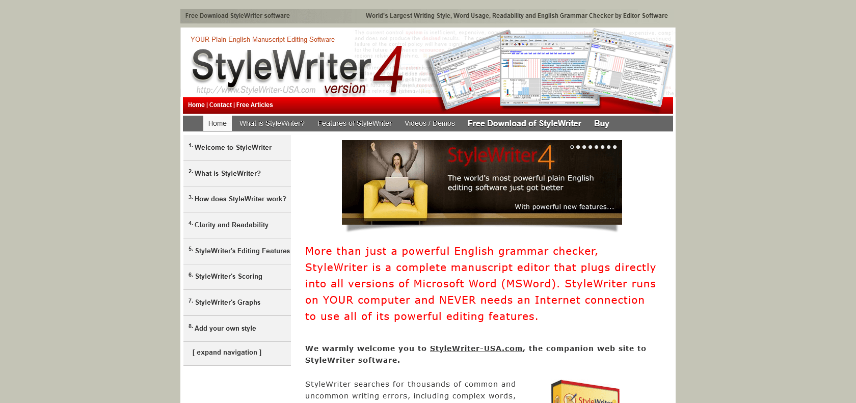 Screenshot of StyleWriter 4 Website