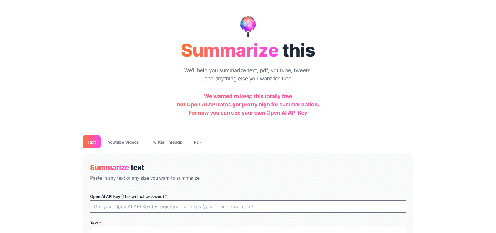 Screenshot of Summarizethis Website