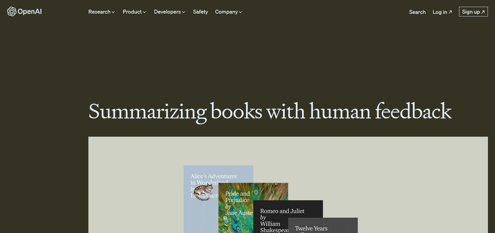 Screenshot of Summarizing Books with Human Feedback Website