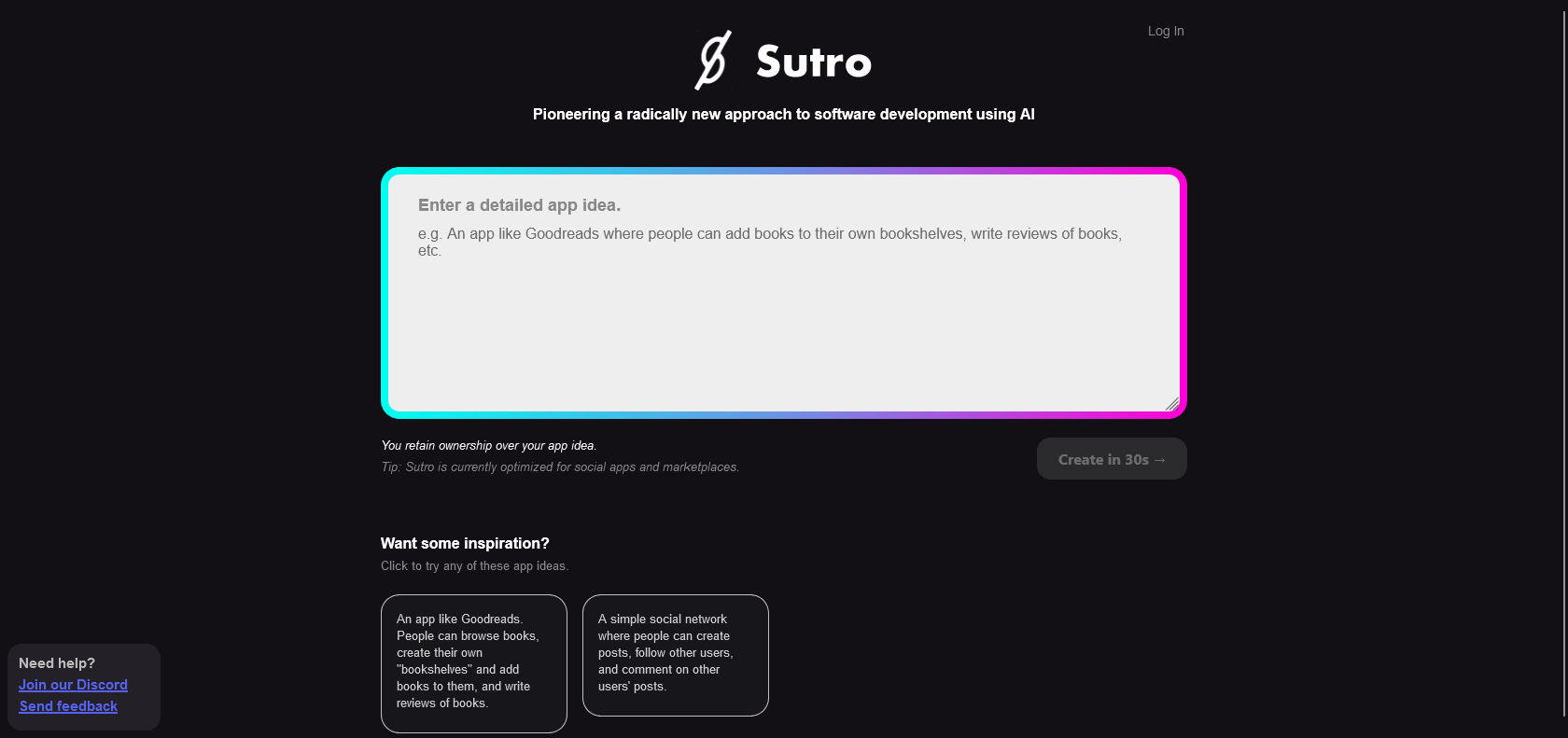 Screenshot of Sutro Website