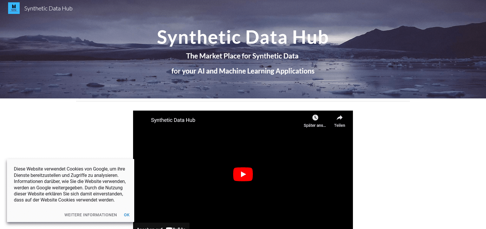 Screenshot of Synthetic Data Hub Website