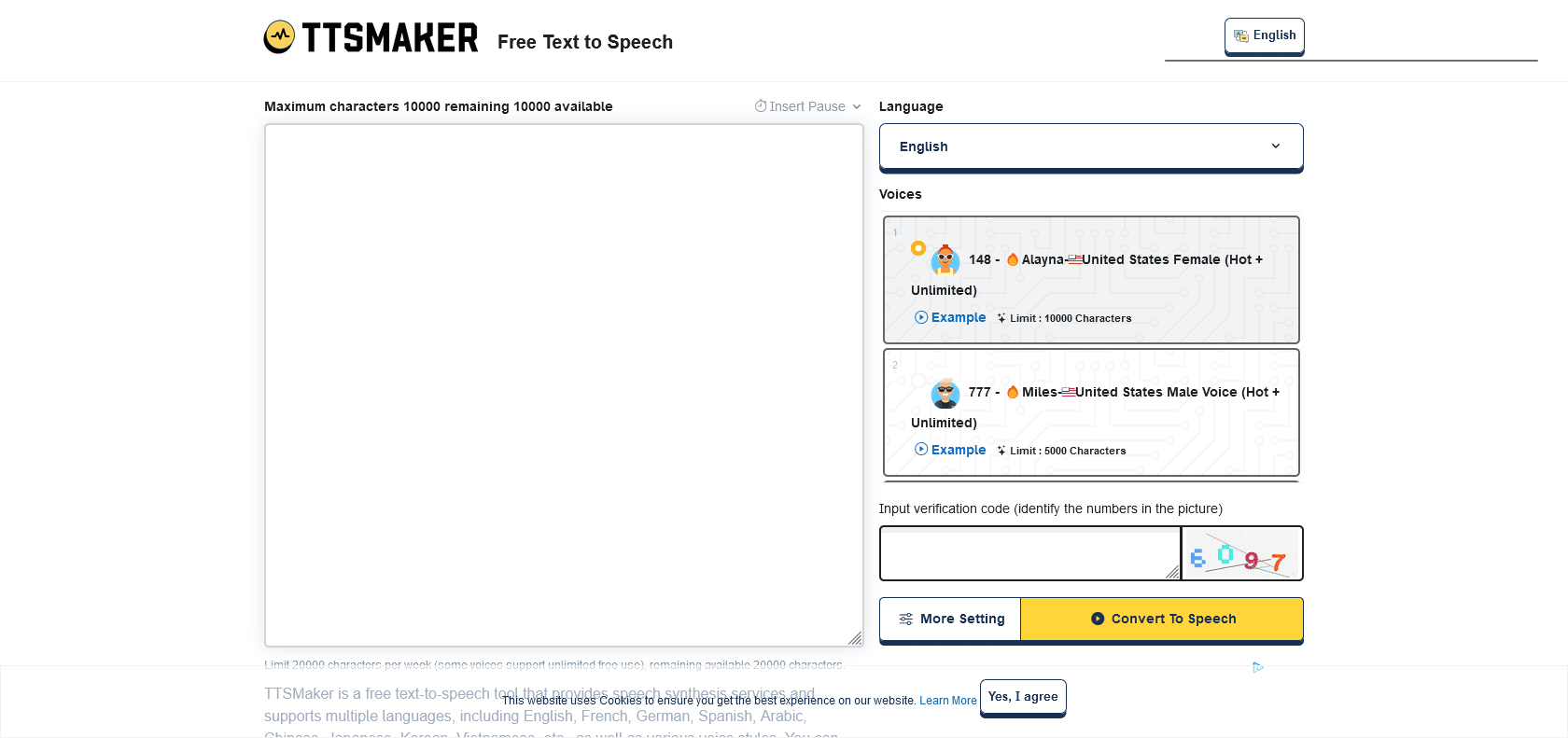 Screenshot of TTSMaker Website