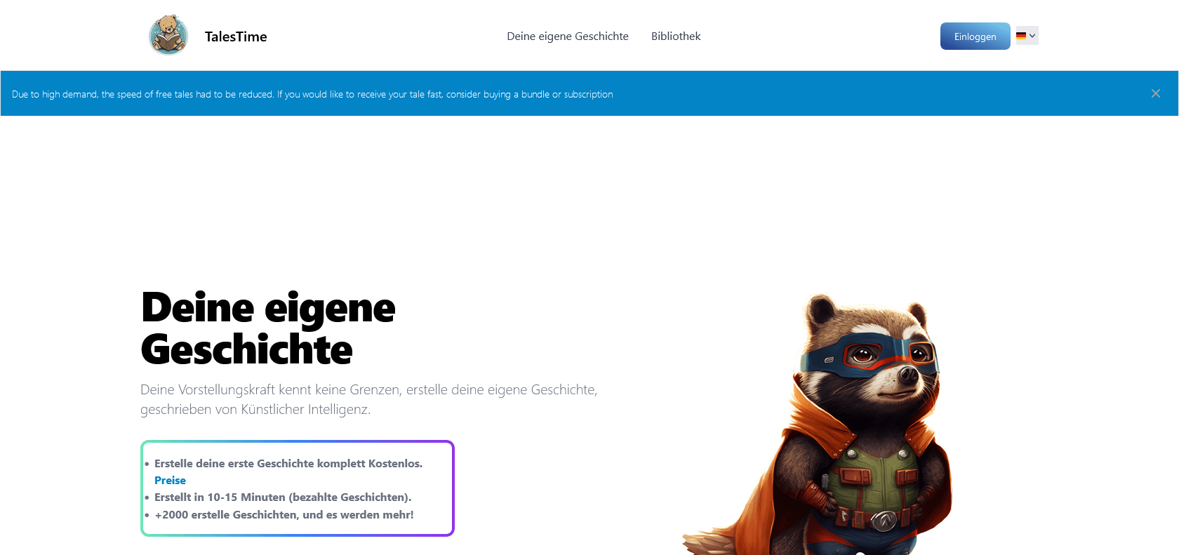 Screenshot of Talestime Website