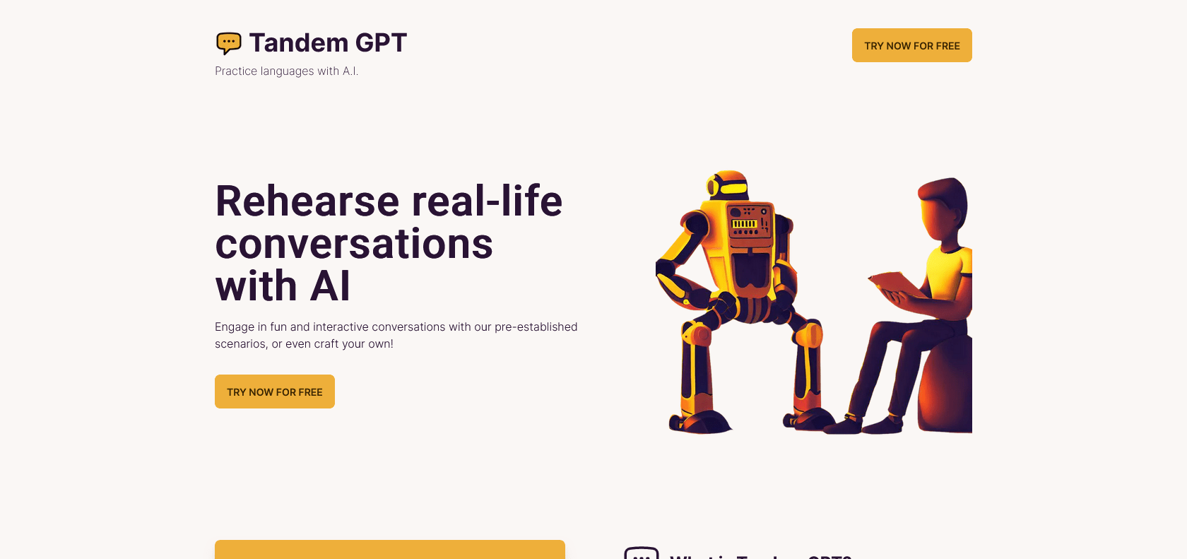 Screenshot of Tandem GPT Website