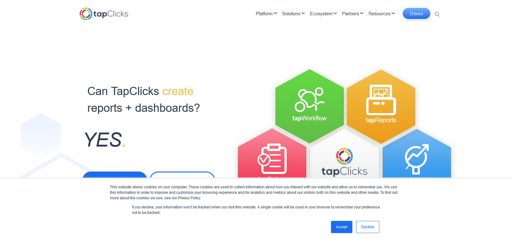 Screenshot of TapClicks Website