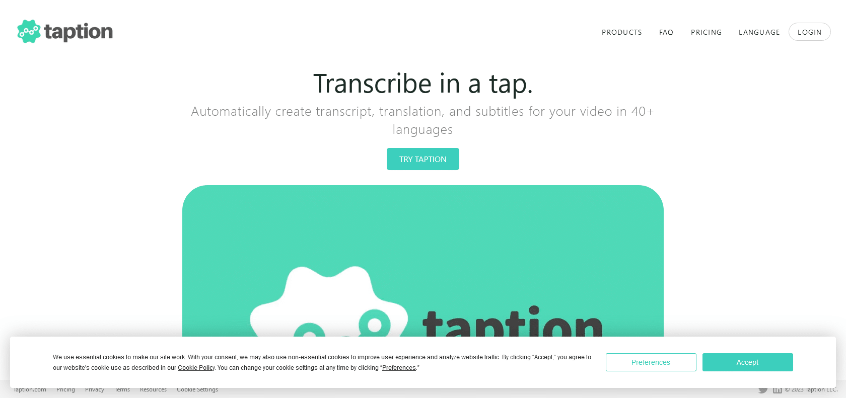 Screenshot of Taption Website
