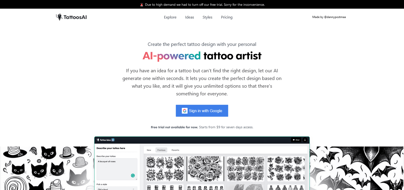 Screenshot of Tattoos AI Website