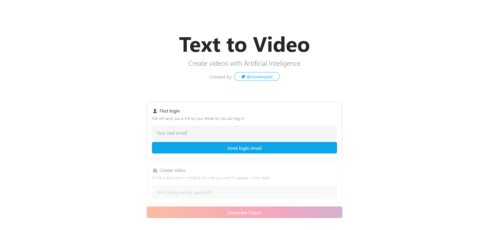 Screenshot of Text to Video AI Website