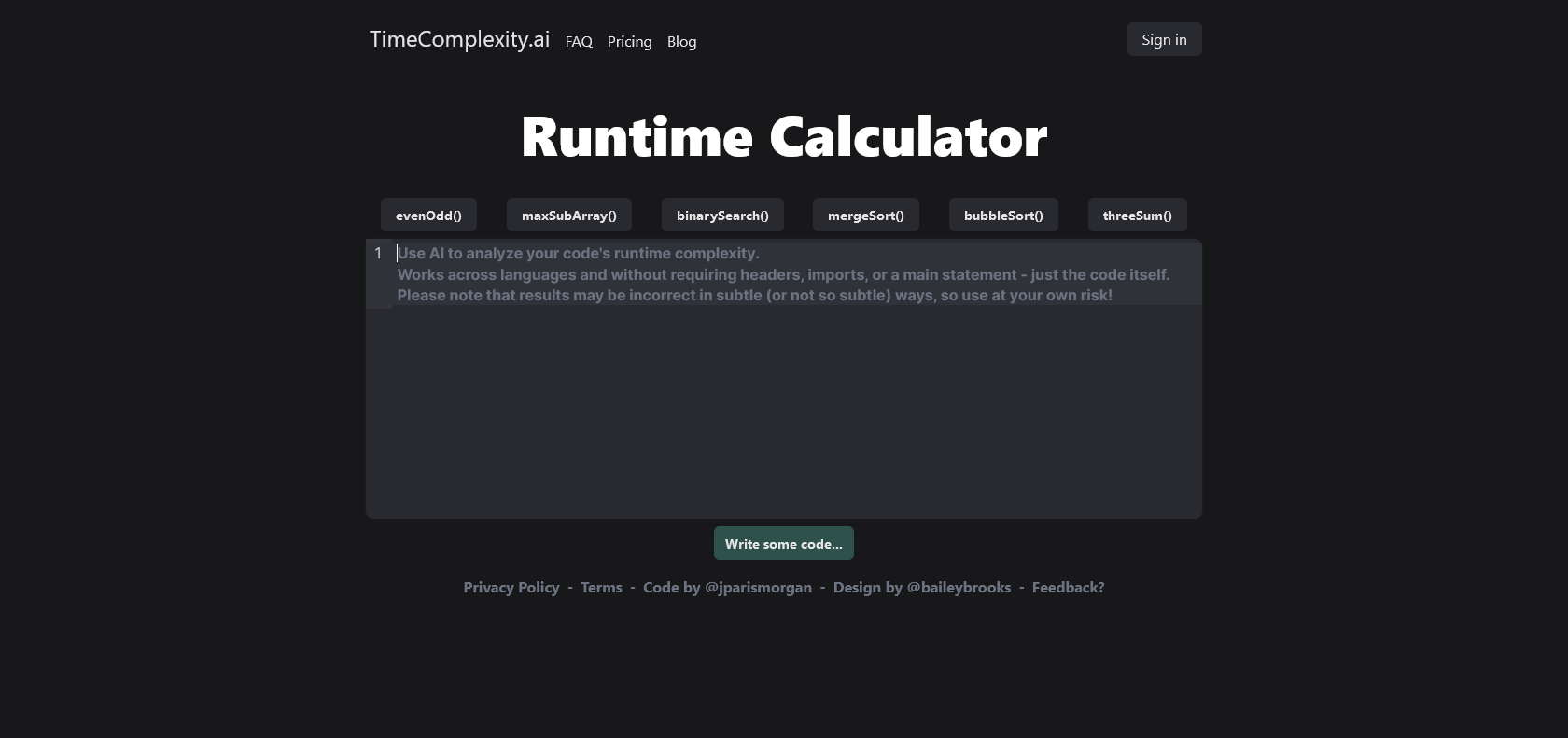 Screenshot of Timecomplexity Website