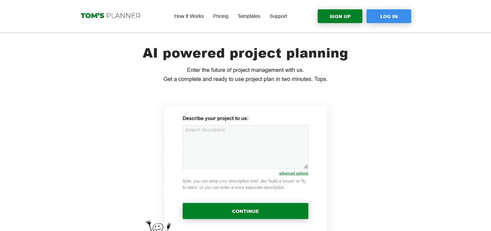 Screenshot of Tom's Planner AI-assist Website