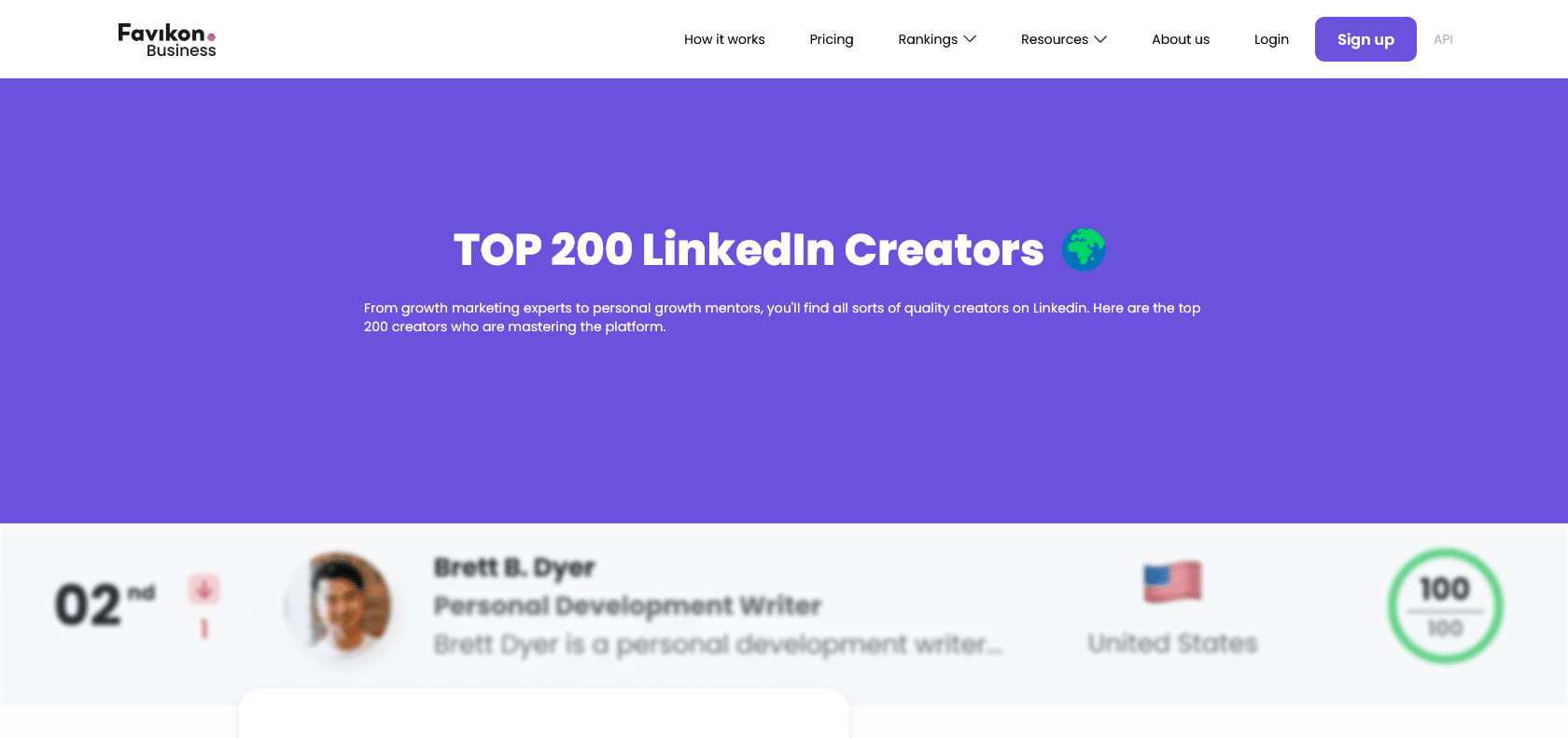 Screenshot of Top 200 Linkedin Creators Worldwide Website