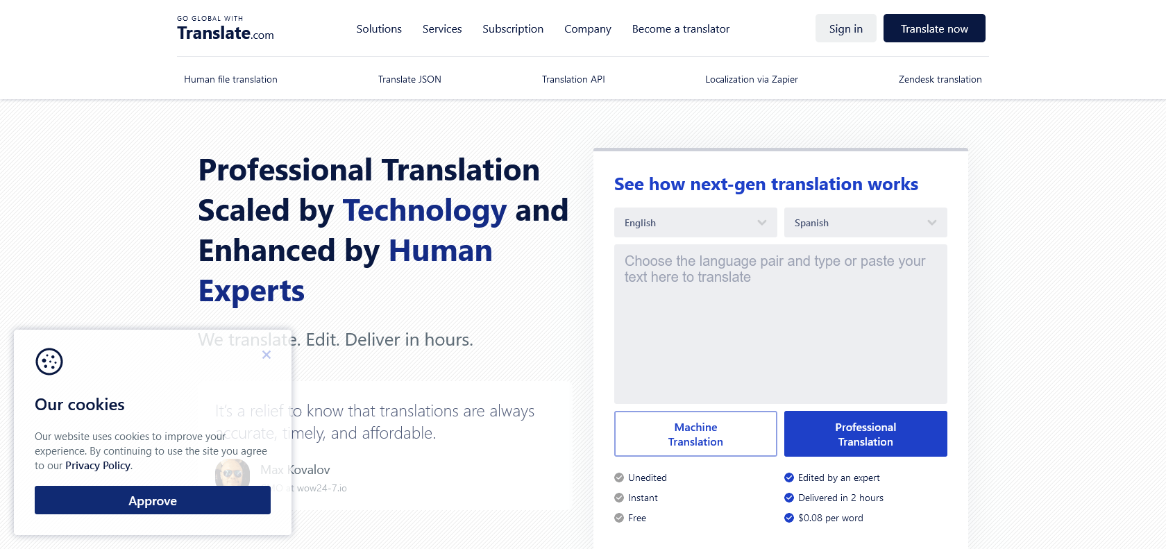 Screenshot of Translate Website