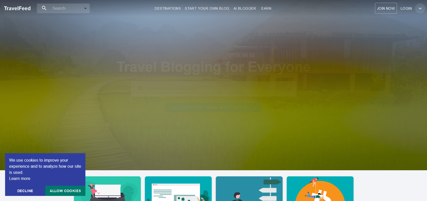 Screenshot of TravelFeed Website