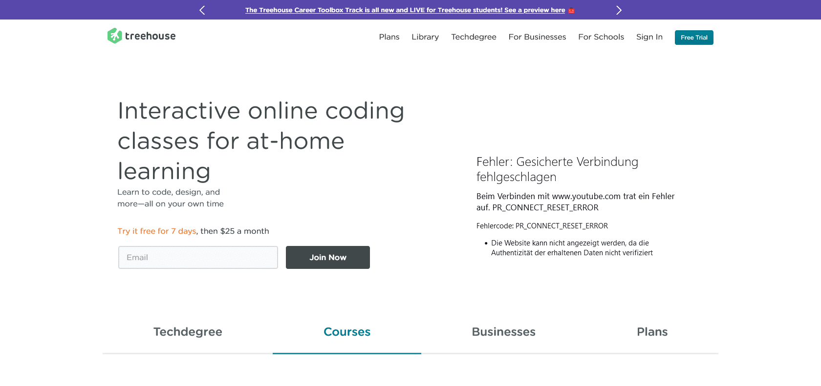 Screenshot of Treehouse Website