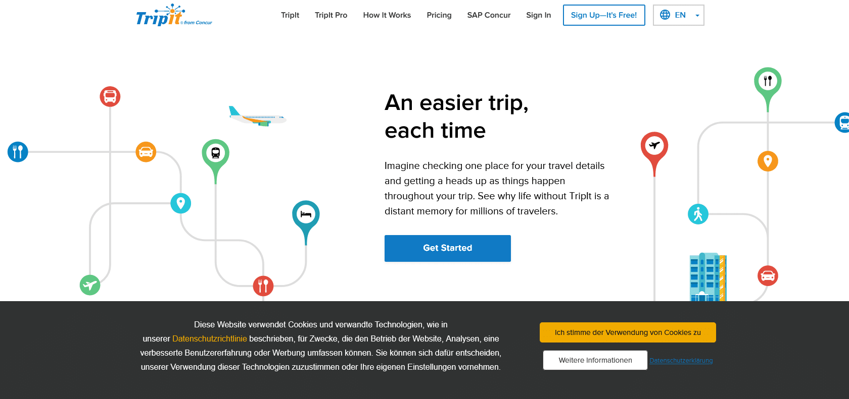 Screenshot of TripIt Website