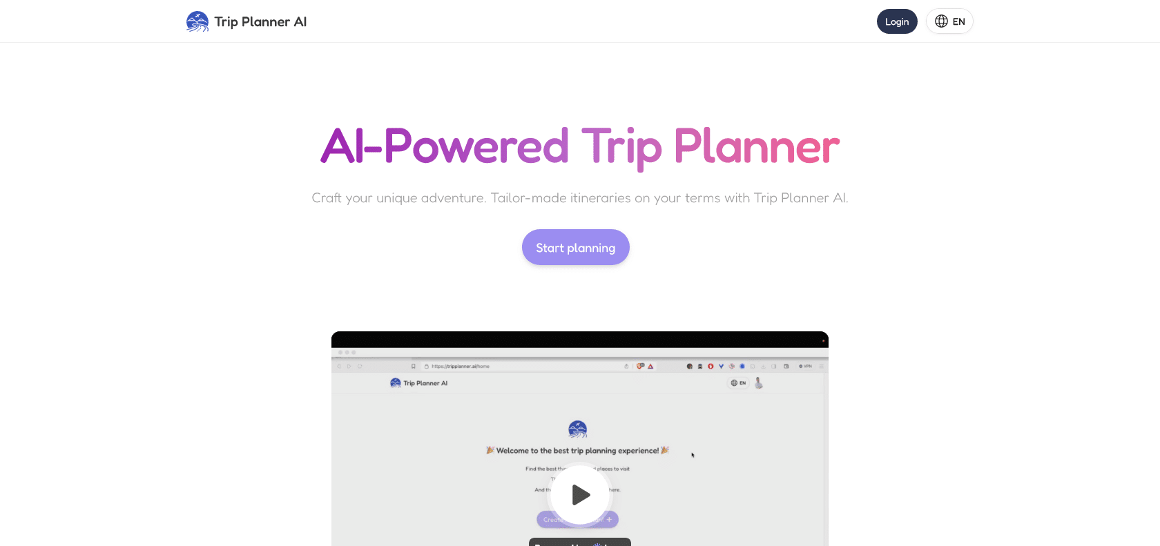 Screenshot of Tripplanner AI Website