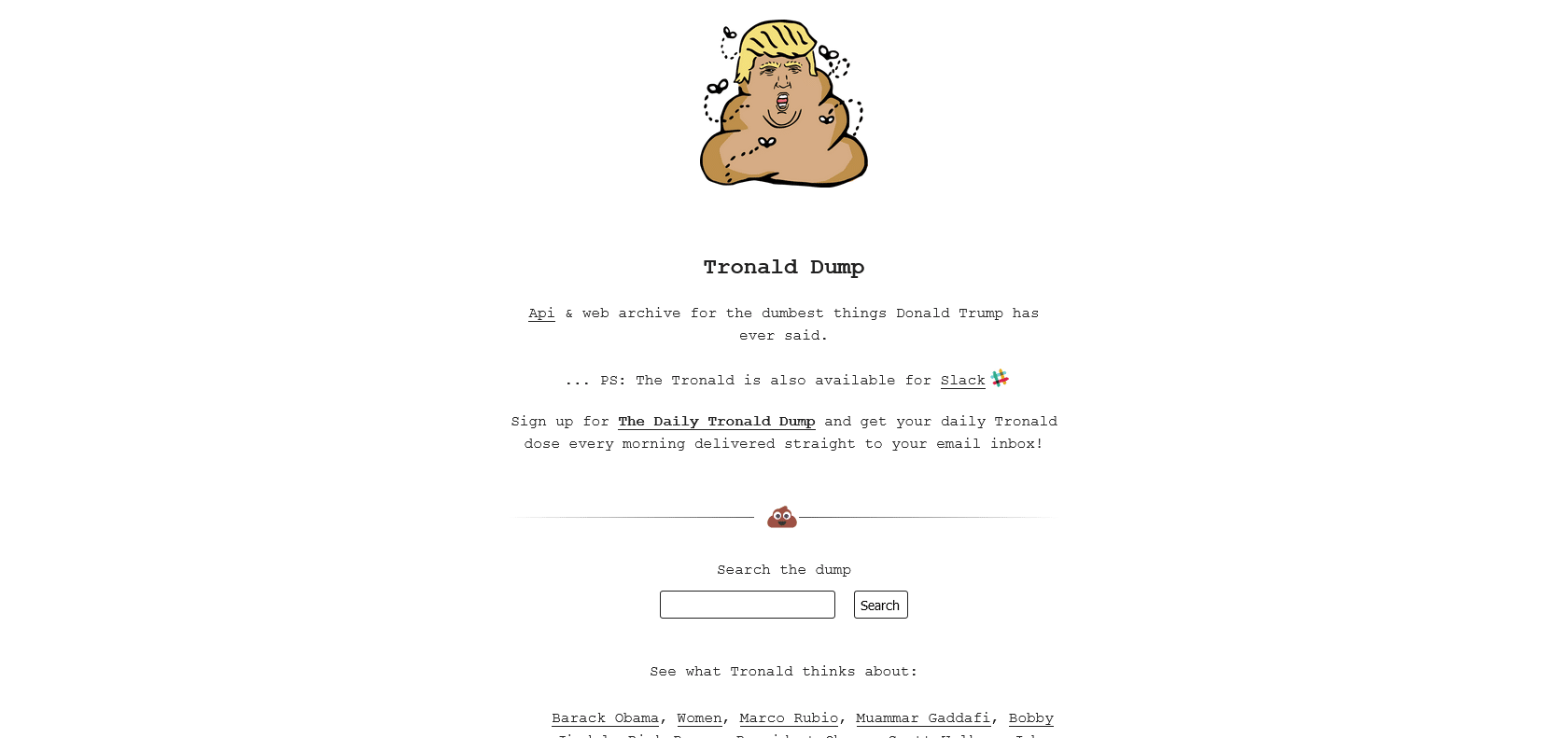 Screenshot of Tronald Dump Website